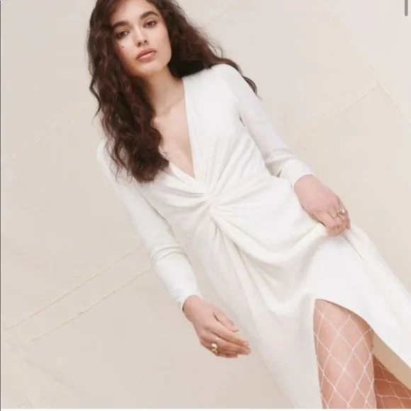 Reformation Gatsby Dress Ivory Knotted Slit Bridal New With Tags!